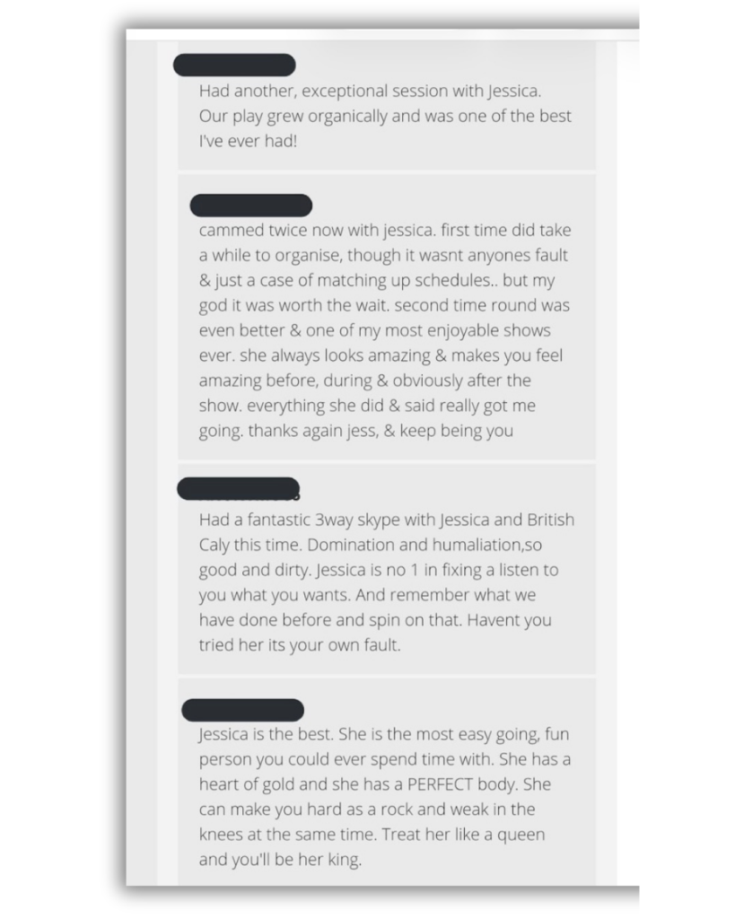 Client reviews describing multiple sessions, increasing enjoyment, and emotional connection.