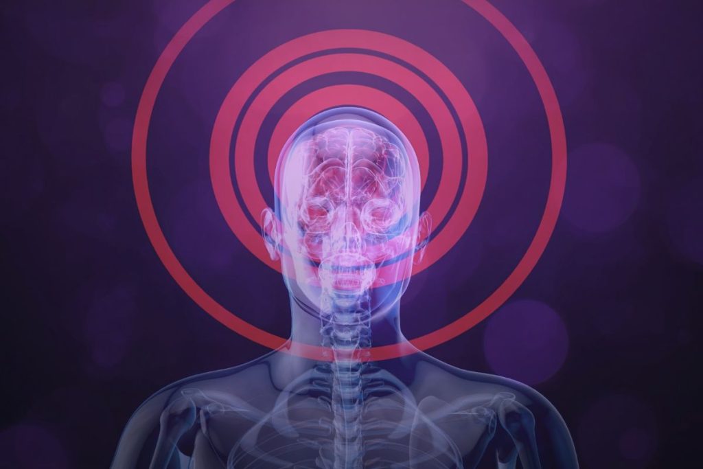 Illustration of a human brain with concentric rings representing mental focus, cognitive load, and the psychological experience of letting go of control