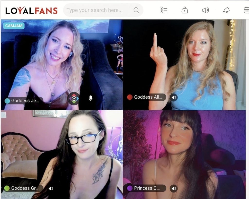 Goddess Jessica Jade, Goddess Allexandra, Goddess Grace Divine and Princess Owns You together in a four-way LoyalFans CamJam livestream